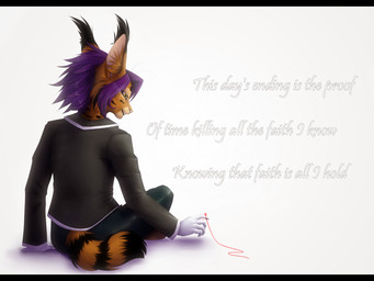 anthro black_bars clothed clothing female hair purple_hair smile solo text lynjox felid feline lynx mammal 2015 4:3 digital_media_(artwork) english_text hi_res letterbox