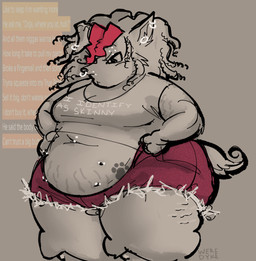 alternative_fashion anthro belly belly_overhang cellulite double_chin dreadlocks ear_piercing eyebrow_piercing facial_piercing female footprint gauged_ear highlights_(coloring) lip_piercing multi_nipple multiple_piercings navel navel_piercing nipple_piercing nipples nose_piercing overweight pawprint pawprint_tattoo piercing pulling_up_pants punk septum_piercing stretch_marks tattoo visibly_trans weight_gain werehouse doja_cat lobo_(werehouse) canid canine canis domestic_dog hybrid mammal mixed_breed wolfdog absurd_res hi_res busty_boy_(lore) male_(lore) trans_(lore) trans_man_(lore)