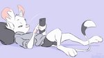 4_toes 5_fingers anthro cellphone clothed clothing digitigrade electronics feet female fingers fur green_eyes hair holding_object holding_phone hoodie inner_ear_fluff looking_at_object looking_at_phone lying narrowed_eyes on_back paws phone pillow pink_inner_ear pink_nose purple_background relaxing simple_background solo tail tail_flick tail_motion tail_tuft tailwag toes topwear tuft whiskers white_inner_ear_fluff animancer luck_(animancer) dipodid jerboa mammal rodent animated digital_drawing_(artwork) digital_media_(artwork) short_playtime signature