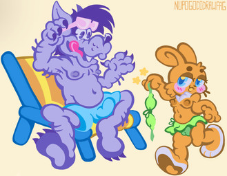 anthro breasts bulge chair clothing crossgender duo erection female furniture male male/female swimwear nupogodidrawfag soyuzmultfilm well_just_you_wait! volk_(wjyw) zayats_(wjyw) canid canine canis hare lagomorph leporid mammal rabbit wolf