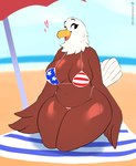 american_flag_bikini anthro beach beach_umbrella beak big_breasts bikini breasts clothing day feathered_wings feathers female flag_bikini front_view holidays kneeling non-mammal_breasts outside overweight overweight_female parasol sand sky slightly_chubby slightly_chubby_female solo swimwear tail tail_feathers thick_thighs two-piece_swimsuit wide_hips winged_arms wings bustingmangos 4th_of_july american_eagle accipitrid accipitriform avian bald_eagle bird eagle sea_eagle absurd_res hi_res
