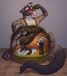 abdominal_bulge ambiguous_gender anthro bodily_fluids duo food male oral_vore size_difference smaller_pred stomach_acid vore skyelegs canid canine civet mammal maned_wolf viverrid hi_res