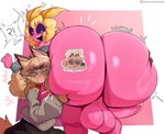 2024 absurd_res anthro arthropod backsack balls big_butt biped blush bottomless bottomwear butt butt_grab clothed clothing digital_media_(artwork) domestic_cat duo eyewear felid feline felis genitals glasses hand_on_butt hi_res huge_butt huge_thighs hyper hyper_butt hyper_hips hyper_thighs insect jinu jinu_(character) lepidopteran looking_back male male/male mammal moth nude rear_view rosy_maple_moth seti_(leamhan) simple_background smile text thick_thighs tongue tongue_out topless topwear url wide_hips