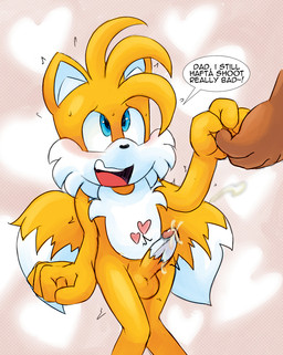 2_tails anthro aroused aroused_male aroused_smile balls blush bodily_fluids dialogue duo erection fur genital_fluids genitals hand_holding humanoid_genitalia humanoid_penis implied_incest leaking_precum male mostly_offscreen_character multi_tail open_mouth penis precum precum_string simple_background speech_bubble standing tail text tongue young young_anthro young_male extraspecialzone archie_comics sega sonic_the_hedgehog_(archie) sonic_the_hedgehog_(comics) sonic_the_hedgehog_(series) amadeus_prower miles_prower canid canine fox mammal digital_media_(artwork) english_text father_(lore) father_and_child_(lore) father_and_son_(lore) parent_(lore) parent_and_child_(lore) parent_and_son_(lore) son_(lore)