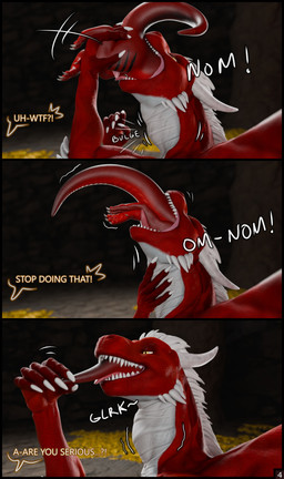 duo feral forced male male/male neck_bulge speech_bubble swallowing text unwilling_prey vore waficdragon mythology chase_(crimsoncreaturecreations) crimson_(crimsoncreaturecreations) wafic dragon mythological_creature mythological_scalie scalie absurd_res comic hi_res