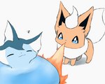 ambiguous_gender blue_eyes blue_sclera bubble duo feral fire fluffy fluffy_tail fur fur_markings markings open_mouth orange_body orange_fur paws simple_background sleeping sound_effects tail tuft vowelless vowelless_sound_effect white_background white_body white_fur zzz snoiifoxxo nintendo pokemon eeveelution flareon generation_1_pokemon mammal pokemon_(species) vaporeon 2d_animation 5:4 animated frame_by_frame loop short_playtime