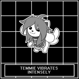 :3 ambiguous_gender anthro beady_eyes clothed clothing feral fur hair happy pattern_background shirt simple_background smile solo text topwear white_body white_fur symbianl undertale undertale_(series) temmie_(undertale) canid canine mammal tem 1:1 animated animated_gif english_text greyscale monochrome short_playtime