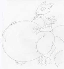 anthro belly big_belly chest_tuft clothing female gloves hand_on_belly handwear huge_belly hyper hyper_belly hyper_pregnancy navel pregnant pregnant_anthro pregnant_female solo thick_thighs tuft virus-20 bandai_namco digimon digimon_(species) renamon 2013 monochrome sketch traditional_media_(artwork)