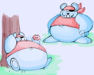 anthro belly big_belly blue_body eye_patch eyewear male overweight overweight_male sitting smile solo standing killer_outlet kirby_(series) kirby_squeak_squad nintendo kirby storo mammal mouse murid murine rodent 2025 hi_res