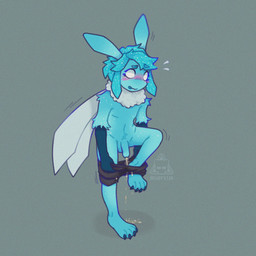 4_toes anthro balls bangs blue_body blue_claws blue_fur blue_hair blush bodily_fluids claws clothing embarrassed feet flaccid fur genital_fluids genitals hair male neck_tuft omorashi peeing penis shy simple_background solo toe_claws toes tuft underwear undressing urine urine_stream wetting wings breadysart nameless_character arthropod insect lepidopteran moth 1:1 digital_media_(artwork) hi_res