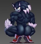 anthro back_muscles back_spines big_butt big_muscles black_nose butt cleats clothing countershade_arms countershade_face countershade_hands countershading crouching dark_body dark_fur fangs fluffy footwear footwear_only fur glistening glistening_nose green_eyes head_spines inner_ear_fluff light_body light_fur looking_at_viewer looking_back male mostly_nude muscular muscular_anthro muscular_male presenting presenting_hindquarters rear_view red_clothing red_footwear red_shoes sharp_teeth shoes shoes_only sitting small_tail smile smiling_at_viewer smirk solo spines tail teeth thick_thighs tuft wrist_fluff dahurgthedragon broly_culo sega sonic_the_hedgehog_(series) sonic_unleashed sonic_the_hedgehog sonic_the_werehog eulipotyphlan hedgehog mammal werecreature wereeulipotyphlan werehog absurd_res hi_res meme