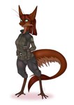 anthro blue_eyes brown_body brown_fur brown_hair clothing digitigrade ear_piercing ear_ring female fur hair hands_behind_back hi_res leg_markings mammal markings military_uniform out-of-placers painted_claws piercing pupils ring_piercing satchel semi-anthro shahlee_(pulsatrix) simple_background slit_pupils socks_(marking) solo tail tail_tuft theeldertrinity tuft uniform white_background yinglet