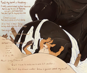 anthro balls balls_expansion bed big_balls big_penis black_penis bodily_fluids broken_furniture brown_body brown_fur claws cum dialogue excessive_cum excessive_genital_fluids expansion feet_in_air foreskin frown fur furniture genital_expansion genital_fluids genitals half-erect huge_balls huge_penis humanoid_genitalia humanoid_penis hungover hyper hyper_balls hyper_expansion hyper_genitalia hyper_penis long_claws lying_on_balls lying_on_penis male nipples nude orgasm pawpads penile penis penis_expansion post_growth profanity retracted_foreskin solo tan_balls text throbbing throbbing_penis touching_penis vein veiny_penis koorivlf febrooary kangaroo macropod mammal marsupial 2024 digital_media_(artwork) english_text signature