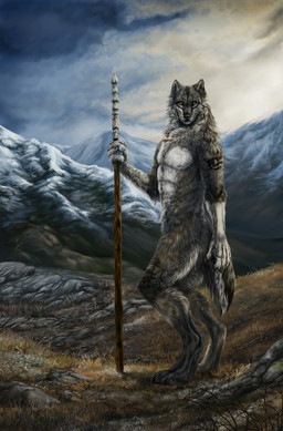 4_toes 5_fingers anthro day detailed_background digitigrade feet fingers heterochromia holding_melee_weapon holding_object holding_polearm holding_spear holding_weapon male melee_weapon outside plant polearm sky solo spear standing toes tree weapon wolfroad canid canine canis mammal wolf 2015 absurd_res digital_media_(artwork) hi_res