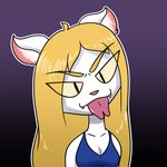 anthro blonde_hair breasts cleavage clothed clothing female forked_tongue fur hair pink_nose pupils shirt slit_pupils solo tank_top tongue topwear white_body white_fur terdburgler domestic_cat felid feline felis mammal 1:1