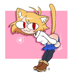 :3 ahoge blonde_hair boots bottomwear bottomwear_down clothing convenient_censorship female footwear hair heart_symbol inner_ear_fluff legwear looking_at_viewer pulling_down_skirt pupils raised_tail red_eyes shoes skirt_down slit_pupils solo stockings sweater tail topwear tuft turtleneck undressing iseenudepeople tsukihime type-moon neco-arc animal_humanoid cat_humanoid felid felid_humanoid feline feline_humanoid humanoid mammal mammal_humanoid neco_spirit tailed_humanoid 1:1 2026 hi_res