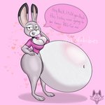 anthro belly belly_blush big_belly blush body_blush breasts clothed clothing dialogue female heart_symbol huge_belly hyper hyper_belly hyper_pregnancy pregnant pregnant_anthro pregnant_female solo speech_bubble text imafetish disney zootopia judy_hopps lagomorph leporid mammal rabbit 1:1 2021 english_text hi_res