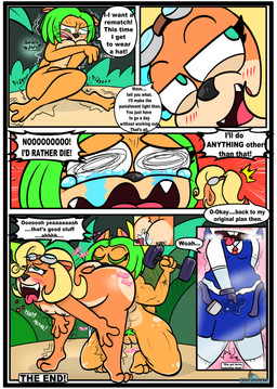 abs anal anthro belt blonde_hair blush blush_lines bodily_fluids bottomwear butt clothed clothed_anthro clothed_female clothing covering_up crying dialogue dripping dumbbell embarrassed exercise eyelashes eyewear fangs female female/female floating_heart foreplay fully_clothed fully_clothed_anthro fully_clothed_female genital_fluids genitals goggles green_eyelids green_eyes green_hair group hair heart_symbol masturbation muscular muscular_anthro muscular_arms muscular_female muscular_thighs nipples nude nude_anthro nude_female open_belt oral precum precum_drip pubes rimming sex skirt speech_bubble tears teeth text trio voyeur vulva weights workout yelling yelling_at_another kaokaoarts oddkao activision crash_bandicoot_(series) ami_bandicoot coco_bandicoot nina_cortex bandicoot mammal marsupial comic english_text hi_res