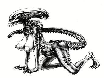 all_fours areola bald bare_shoulders big_areola big_breasts big_nipples breasts claws cleavage clothed clothing curvy_figure erect_nipples female front_view lips long_tail makeup nipples pose pursed_lips simple_background solo tail thick_lips voluptuous white_background wide_hips double_deck alien_(franchise) alien humanoid mammal xenomorph hi_res monochrome pen_(artwork) traditional_media_(artwork)