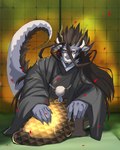 anthro asian_clothing black_hair clothing ear_piercing ear_ring east_asian_clothing grey_body hair horn japanese_clothing kimono long_hair male piercing ring_piercing solo tail j2u8x5jofjlitm0 chinese_zodiac lifewonders mythology new_year_2024 tokyo_afterschool_summoners year_of_the_dragon fuxi_(tas) dragon lizard mythological_creature mythological_scalie reptile scalie 2023