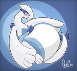 ambiguous_gender big_diaper blush clothed clothing diaper diaper_fetish feral simple_background solo wearing_diaper gl1tchedpup nintendo pokemon generation_2_pokemon legendary_pokemon lugia pokemon_(species)