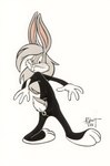 anthro bodysuit buckteeth clothing fur grey_body grey_fur grey_hair hair latex latex_clothing latex_skinsuit long_hair looking_back male rubber_clothing scut_tail short_tail skinsuit solo tail teeth tight_clothing vawlkee looney_tunes warner_brothers bugs_bunny lagomorph leporid mammal rabbit 1994 absurd_res dated hi_res signature traditional_media_(artwork)