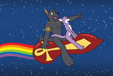 animal_genitalia animal_penis ankh anthro armlet black_body black_fur canine_genitalia canine_penis collar collar_only duo egyptian female flat_chested fur genitals jewelry male muscular necklace night nude open_mouth penile penis penis_riding purple_body purple_fur rainbow rocket sky smile space star starry_sky straddling unknown_artist housepets! grape_jelly_(housepets!) satau_(housepets!) canid canine canis domestic_cat domestic_dog felid feline felis mammal digital_media_(artwork)