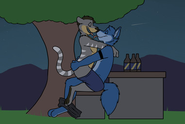 3_toes 4_fingers alcohol anal anal_penetration anthro anthro_on_anthro anthro_penetrated anthro_penetrating anthro_penetrating_anthro arm_markings arm_tuft barefoot beer bench beverage black_markings black_nose black_pawpads blue_body blue_fur blue_hair blue_tail bottle bottomwear bottomwear_down brown_body brown_fur butt butt_grab cheek_tuft clothed clothing container countershade_face countershade_torso countershading duo ear_piercing elbow_tuft eyebrow_piercing eyebrows eyes_closed facial_piercing facial_tuft feet fingers from_front_position fur furniture grass grey_body grey_fur grey_stripes grey_tail hair hand_on_butt head_tuft interspecies male male/male male_penetrated male_penetrating male_penetrating_male markings mastery_position mostly_nude mountain multicolored_body multicolored_fur neck_tuft nose_to_nose on_bench open_mouth outside pants pants_down park partially_clothed pawpads penetration penile penile_penetration penis_in_ass piercing pink_tongue plant public public_sex sex short_hair shorts shorts_down side_view sitting smile straddling striped_body striped_fur stripes table tail teeth toes tongue tongue_out tree tuft two_tone_body two_tone_fur two_tone_tail white_tail rotten_robbie hedgetiger robbie_(rotten_robbie) canid canine canis felid mammal pantherine tiger wolf digital_media_(artwork) flat_colors hi_res