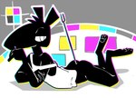 abstract_background anthro black_body black_fur black_pawpads bottomless butt clothed clothing crossed_arms erect_tail feet forked_tail fur half-closed_eyes hand_under_chin head_tuft lying male narrowed_eyes off_shoulder on_front open_mouth pawpads raised_foot seductive shirt sleeveless_shirt soles solo tail topwear tuft unusual_anatomy unusual_tail white_clothing white_shirt white_topwear toxoglossa egyptian_mythology middle_eastern_mythology mythology cay_(toxoglossa) set_(species) 2019