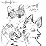 alcohol anthro beverage cocktail duo eyewear glasses male male/male nude shirtless smile sunglasses tongue tongue_out bufbuffon epic_games fortnite fennix_(fortnite) polar_patroller bear canid canine fox mammal polar_bear ursine 1:1 digital_drawing_(artwork) digital_media_(artwork) hi_res monochrome sketch