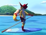 anthro beach clothing male outside paddle paddleboard sea seaside solo surf surfboard water kokou kino_(character) canid canine fox mammal 4:3 hi_res