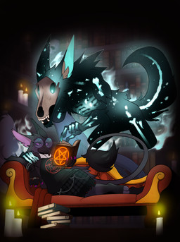 alternative_fashion anthro beak big_ears black_body blue_eyes bone book bottomwear candle claws clothed clothing cozy detailed_background duo eyewear feathered_wings feathers female floating furniture glasses glowing glowing_eyes goth hoodie inside jewelry lying lying_on_sofa male occult_symbol on_side on_sofa pentagram purple_claws purple_eyes reading ring skirt skull skull_head sofa symbol tail teeth topwear wearing_glasses wings riboo american_mythology indigenous_north_american_mythology mythology north_american_mythology valeria_rayne avian bird canid canine corvid corvus_(genus) crow ghost gryphon hybrid mammal mythological_avian mythological_creature oscine passerine spirit wendigo digital_media_(artwork) hi_res