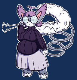 :< ahoge anthro anthrofied barefoot belly big_breasts biped blush blush_stickers bottomwear breasts clothed clothing dipstick_ears ear_markings eyelashes eyewear feet female fur glasses grey_body grey_fur hair long_eyelashes long_skirt multicolored_ears nerd outline overweight overweight_anthro overweight_female pokemorph purple_hair round_glasses short_hair skirt solo spiral_glasses spiral_tail standing sweater tail_fluff three-quarter_view topwear turtleneck wearing_glasses whiskers white_outline 4chan_anon nintendo pokemon fan_character felid feline generation_4_pokemon mammal pokemon_(species) purugly 2026 alpha_channel digital_media_(artwork) full-length_portrait portrait