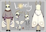 anthro border bottomwear clothing grey_background grey_border light_bulb long_sleeves long_tongue male pants simple_background smile smiling_at_viewer solo tongue turned_around turned_away silkhatchet lonely_(lonelybours) arthropod insect lepidopteran moth