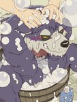 anthro assisted_bathing bath bathing blush disembodied_hand duo male muscular muscular_anthro muscular_male nude soap soap_bubbles suds gamma-g lifewonders tokyo_afterschool_summoners garmr_(tas) canid canine canis domestic_dog human mammal 3:4 hi_res