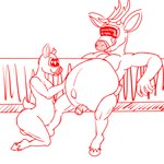 belly big_belly clothing drone duo fully_inside genitals hand_on_belly headgear headwear hooves male navel pecs penis text text_on_clothing text_on_headwear vore likasomboody deer mammal 1:1