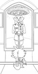 anthro belt book bottomwear clothing duo gesture holding_book holding_object lupine_and_scott male military_uniform name_tag painting pants salute shirt smile spacecraft text topwear uniform vehicle whiskers ayato albert_lupine thaddeus_cat canid canine canis domestic_cat felid feline felis mammal wolf black_and_white english_text monochrome portrait traditional_media_(artwork)