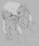 ambiguous_gender bedroom_eyes blush duo female female/ambiguous feral forepaw_on_chest narrowed_eyes nude paws romantic romantic_couple seductive simple_background hioshiru canid canine canis fox mammal wolf 2022 black_and_white digital_media_(artwork) monochrome