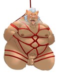 balls bdsm belly big_belly blue_hair bodily_fluids bondage bound brown_body drooling flaccid genitals hair kemono male moobs navel nipples overweight overweight_male penis restraints rope rope_bondage rope_harness saliva solo tongue tongue_out dragon_night800 lifewonders tokyo_afterschool_summoners ganglie_(tas) mammal suid suina sus_(pig) wild_boar 2022 hi_res