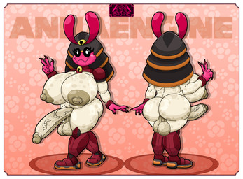 5_fingers antennae_(anatomy) anthro areola armor backsack balls bell bell_collar belly big_areola big_breasts big_butt big_penis black_eyes border breasts brown_areola brown_nipples butt claws collar cybernetic_leg cybernetic_limb cybernetic_neck cybernetics erection eyelashes fangs finger_claws fingers floral_background floral_pattern flower foreskin front_view genitals gesture grey_body gynomorph half-erect hand_gesture headgear helmet huge_breasts humanoid_genitalia humanoid_penis intersex looking_at_viewer machine markings multicolored_body multiple_pupils navel nipples nude open_mouth penis pink_body plant rear_view red_body retracted_foreskin saggy_balls simple_background slightly_chubby slightly_chubby_gynomorph slightly_chubby_intersex smile solo spots spotted_arms spotted_balls spotted_belly spotted_body spotted_breasts spotted_butt spotted_genitalia spotted_legs spotted_markings spotted_penis standing tan_balls tan_body tan_penis teeth text thick_thighs tongue two_tone_body v_sign vein veiny_penis walking white_border wide_hips annaengine anna_(annaengine) arthropod blattodean cyborg insect termite absurd_res digital_drawing_(artwork) digital_media_(artwork) english_text hi_res model_sheet