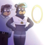 anthro black_hair clothing facial_hair femboy glass hair handwear male mirror shirt solo surprise t-shirt topwear anonymous_artist tonycomics alan_(tonycomics) alex_(tonycomics) bear black_bear mammal moon_bear ursine 1:1 hi_res