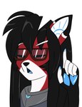 anthro black_body black_hair eyes_closed eyewear female glasses hair machine nerd red_body simple_background solo speech_bubble synthetic white_background capngoku ara_(fluff-kevlar) android felid feline mammal robot hi_res meme