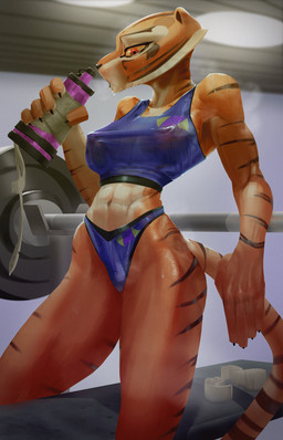 5_fingers abs anthro athletic athletic_female athletic_wear barbell big_breasts bodily_fluids breasts claws clothing erect_nipples exercise female fingers leaning nipple_outline nipples solo sportswear steam steamy_breath tail topwear underwear wet workout gasemi dreamworks kung_fu_panda master_tigress felid mammal pantherine tiger 2023 digital_media_(artwork) hi_res