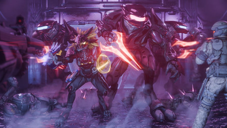 2_toes 3_fingers 3_toes anthro armor death digitigrade energy_shield energy_sword energy_weapon feather_hair feathered_crest feathers feet fight fingers glowing glowing_eyes group gun head_crest holding_gun holding_object holding_ranged_weapon holding_weapon impalement melee melee_weapon needler odst offscreen_character offscreen_human plasma_pistol pseudo_hair ranged_weapon shootout stab submachine_gun sword toes weapon yellow_body yellow_eyes yellow_feathers synca pickle_juice_(modeler) halo_(series) microsoft xbox_game_studios alien avian human kig-yar mammal sangheili scalie t'vaoan 16:9 3d_(artwork) colored digital_media_(artwork) hi_res widescreen