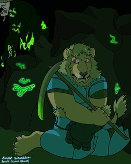 anthro cave diamond_armor duo male pickaxe red_eyes solo_focus dark_sinister microsoft minecraft mojang xbox_game_studios felid humanoid lion mammal pantherine unknown_species hi_res