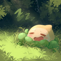 ambiguous_gender blush bodily_fluids eyes_closed grass light light_beam on_ground open_mouth outside plant red_tongue shrub simple_eyes solo sunbeam sunlight tan_body tears tongue unsigned corzh77 species_request 1:1 absurd_res full-length_portrait hi_res portrait