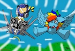 aircraft armor blue_body blue_feathers blue_fur duo feathered_wings feathers female feral fur hair headgear helmet multicolored_hair rainbow_hair vehicle wings heroesheaven blizzard_entertainment friendship_is_magic hasbro my_little_pony mythology starcraft rainbow_dash_(mlp) viking_pilot_(starcraft) equid equine horse human mammal mythological_creature mythological_equine pegasus pony terran crossover