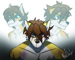 anthro blood blood_on_face blue_eyes bodily_fluids brown_hair bruised fur hair male memories muscular nosebleed seto_(harucat) slim solo yellow_body yellow_fur young young_male harucat canid canine canis mammal wolf hi_res