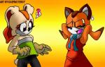 alternate_costume anthro bodily_fluids clothed clothing clothing_swap duo female fully_clothed sweat sweatdrop topwear tube_top thekaimaster07 sega sonic_the_hedgehog_(series) cream_the_rabbit marine_the_raccoon lagomorph leporid mammal procyonid rabbit raccoon