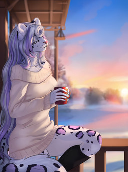 5_fingers anthro biped breasts claws clothed clothed_anthro clothed_female clothing cloud female fingers fur hair outside sky smile solo spots standing tail elvofirida aurora_(snowrora) felid mammal pantherine snow_leopard 2026 digital_drawing_(artwork) digital_media_(artwork) hi_res